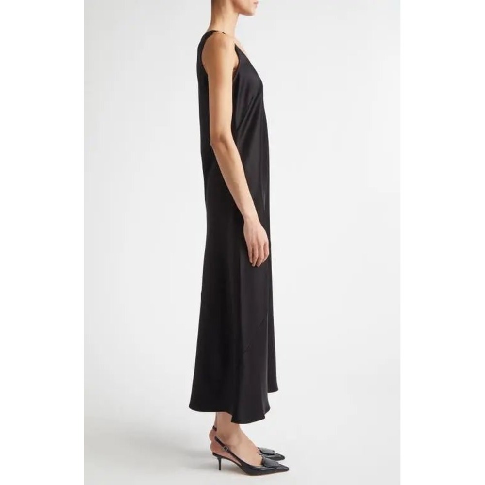 St. John Liquid Satin Mixed Media Gown Women Large Navy Black Formal Wedding